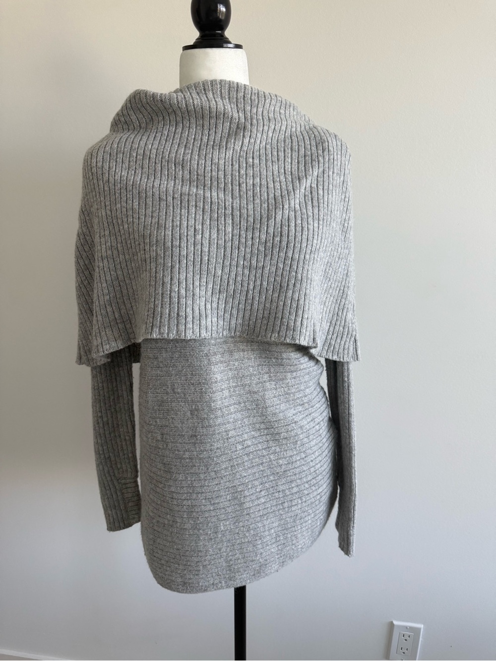 RW&CO. Light Gray Ribbed Capelet Sweater